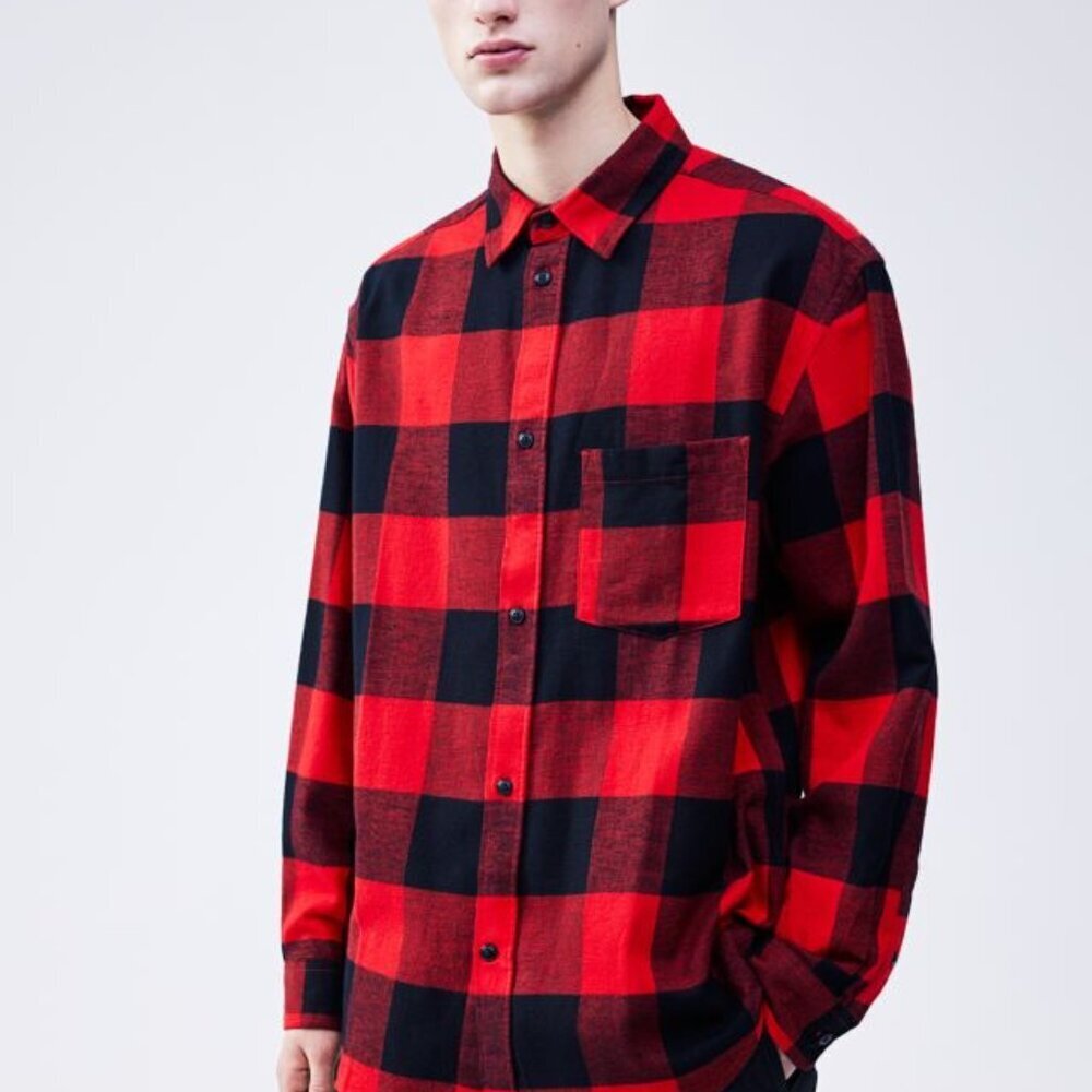H&M Regular Fit Twill Shirt Oversized Flannel Button Down Red Medium
